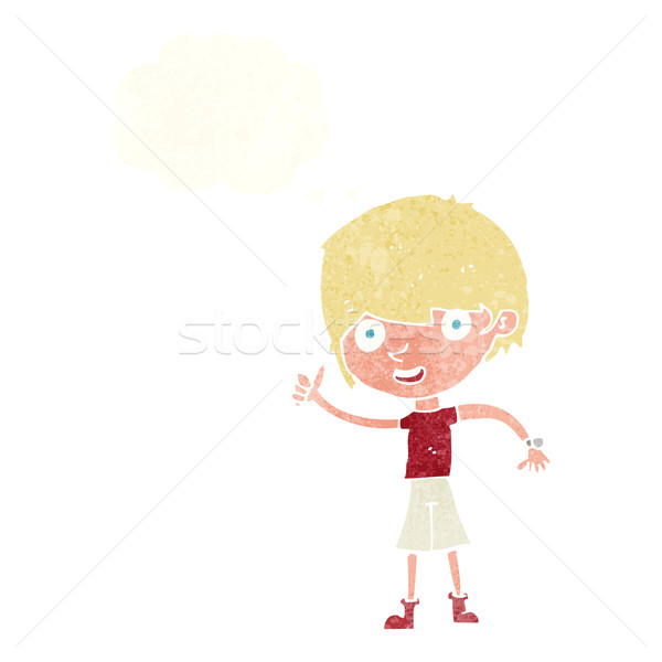 Cartoon garçon attitude positive bulle de pensée main homme [[stock_photo]] © lineartestpilot