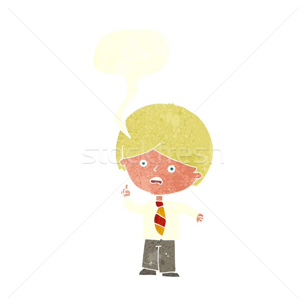 Cartoon bezorgd schooljongen hand tekstballon ontwerp Stockfoto © lineartestpilot