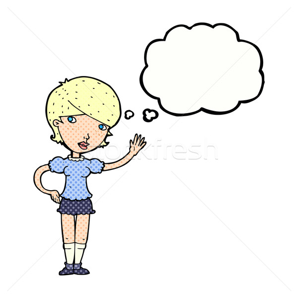 cartoon girl waving with thought bubble Stock photo © lineartestpilot