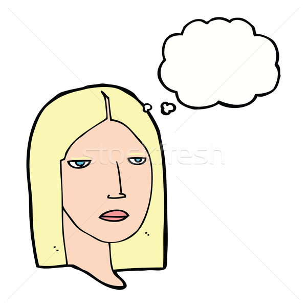 Cartoon sérieux femme bulle de pensée main visage Photo stock © lineartestpilot