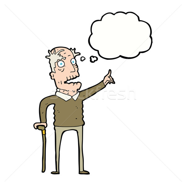 Cartoon oude man lopen stick gedachte bel hand Stockfoto © lineartestpilot