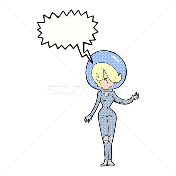 Cartoon пространстве женщину речи пузырь стороны дизайна Сток-фото © lineartestpilot