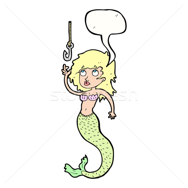 cartoon mermaid and fish hook with speech bubble Stock photo © lineartestpilot