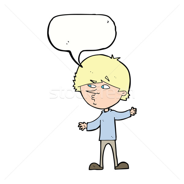 Desen animat curios om bule de vorbire mână proiect Imagine de stoc © lineartestpilot