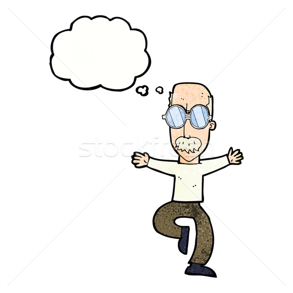Rajz idős férfi visel nagy szemüveg gondolatbuborék Stock fotó © lineartestpilot