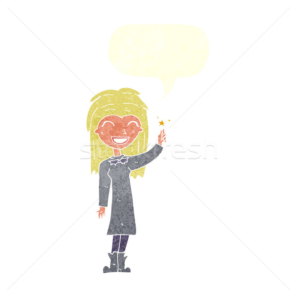 cartoon friendly witch girl with speech bubble Stock photo © lineartestpilot