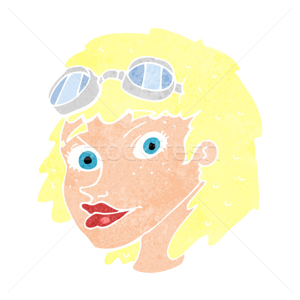 cartoon happy woman wearing aviator goggles Stock photo © lineartestpilot