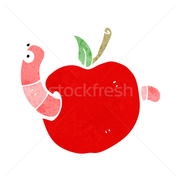 Foto stock: Verme · maçã · desenho · animado · comida · mão · projeto