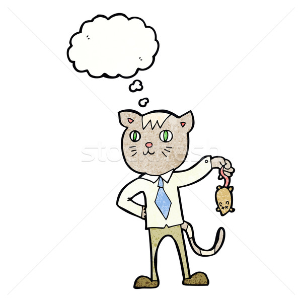 cartoon business cat with dead mouse with thought bubble Stock photo © lineartestpilot