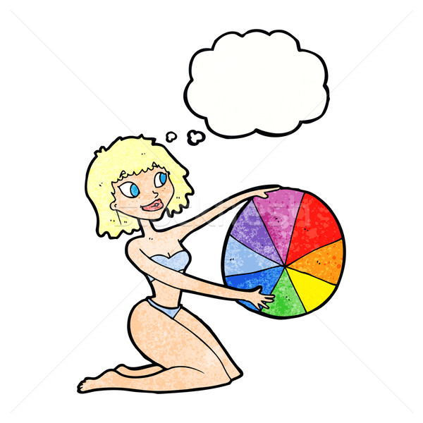 cartoon bikini girl with beach ball with thought bubble Stock photo © lineartestpilot