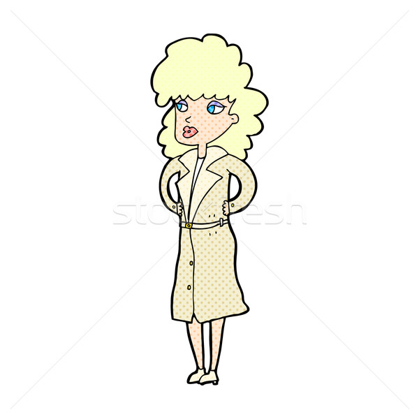 Dessinées cartoon femme tranchée manteau rétro [[stock_photo]] © lineartestpilot
