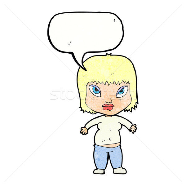 Cartoon te zwaar vrouw tekstballon meisje hand Stockfoto © lineartestpilot