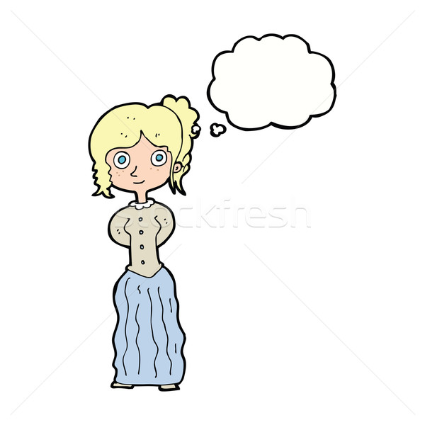 Stock photo: cartoon happy woman with thought bubble