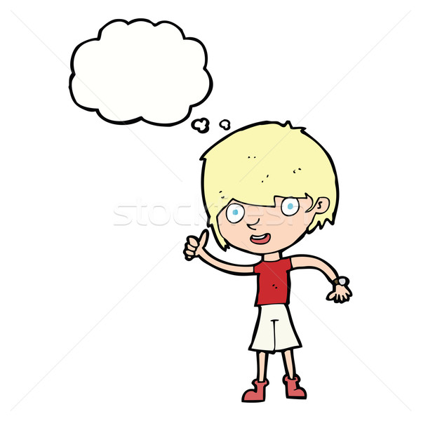 Cartoon garçon attitude positive bulle de pensée main homme Photo stock © lineartestpilot