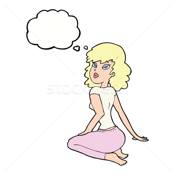 cartoon pretty woman with thought bubble Stock photo © lineartestpilot