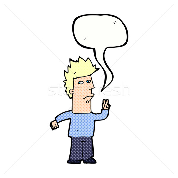 cartoon man giving peace sign with speech bubble Stock photo © lineartestpilot