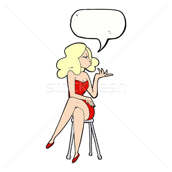cartoon woman sitting on bar stool with speech bubble Stock photo © lineartestpilot