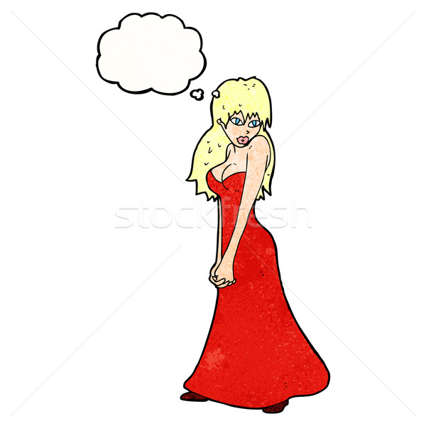 Desenho animado mulher bonita vestir balão de pensamento mulher mão Foto stock © lineartestpilot
