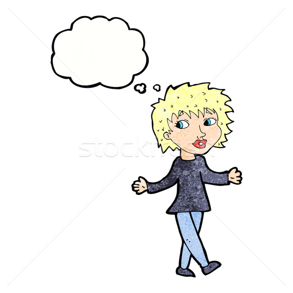cartoon woman with no worries with thought bubble Stock photo © lineartestpilot