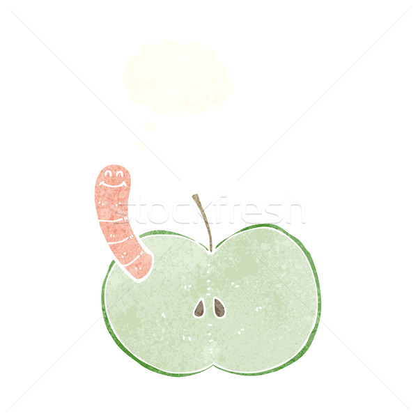 Karikatur Apfel Wurm Gedankenblase Hand Design Stock foto © lineartestpilot