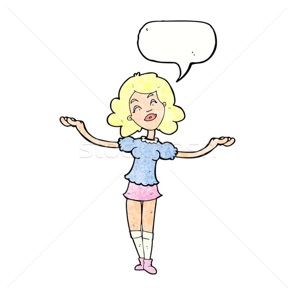 Desenho animado mulher louvor balão de fala mão Foto stock © lineartestpilot