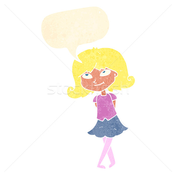 Karikatur schlau Mädchen Sprechblase Frau Hand Stock foto © lineartestpilot