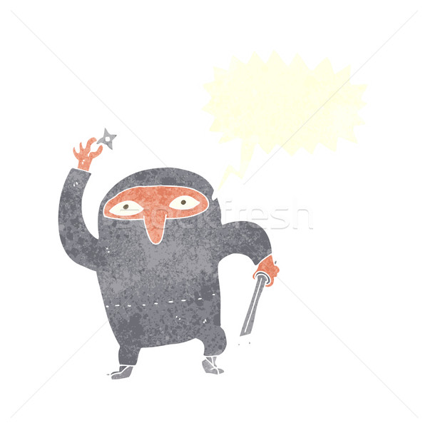 Karikatur Ninja Sprechblase Hand Design Kunst Stock foto © lineartestpilot