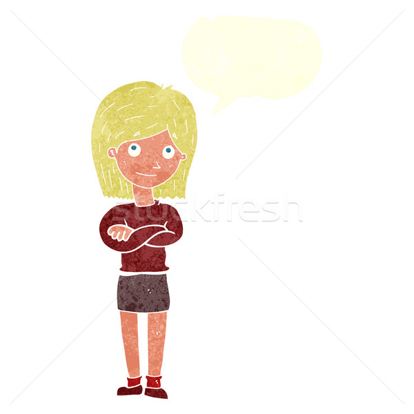 Stock photo: cartoon friendly girl rolling eyes with speech bubble