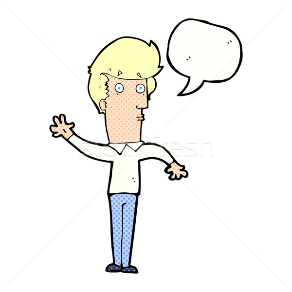 cartoon nervous man waving with speech bubble Stock photo © lineartestpilot