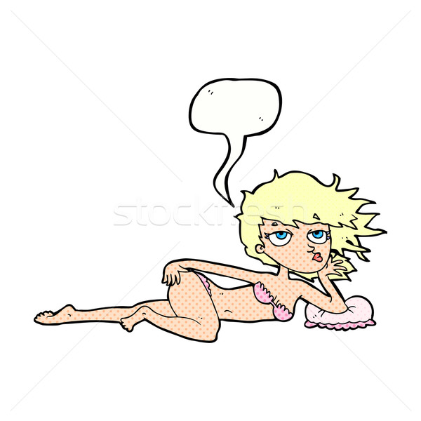 Desen animat femeie prezinta lenjerie de corp bule de vorbire mână Imagine de stoc © lineartestpilot
