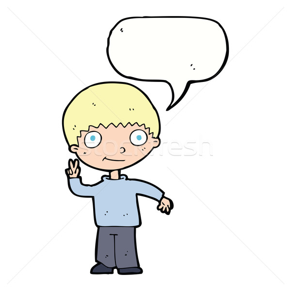 cartoon boy giving peace sign with speech bubble Stock photo © lineartestpilot