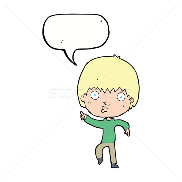 cartoon impressed boy pointing with speech bubble Stock photo © lineartestpilot