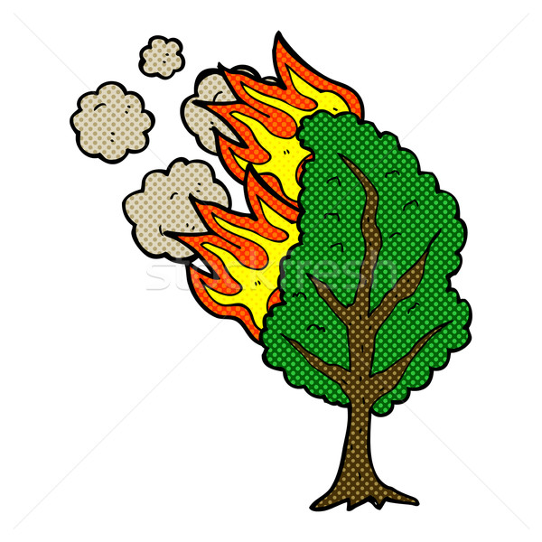 Fumetto cartoon brucia albero retro Foto d'archivio © lineartestpilot