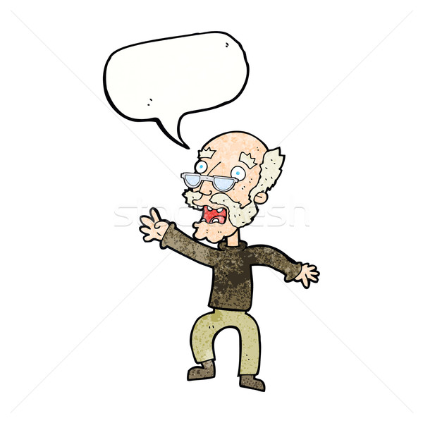 Stock photo: cartoon frightened old man with speech bubble