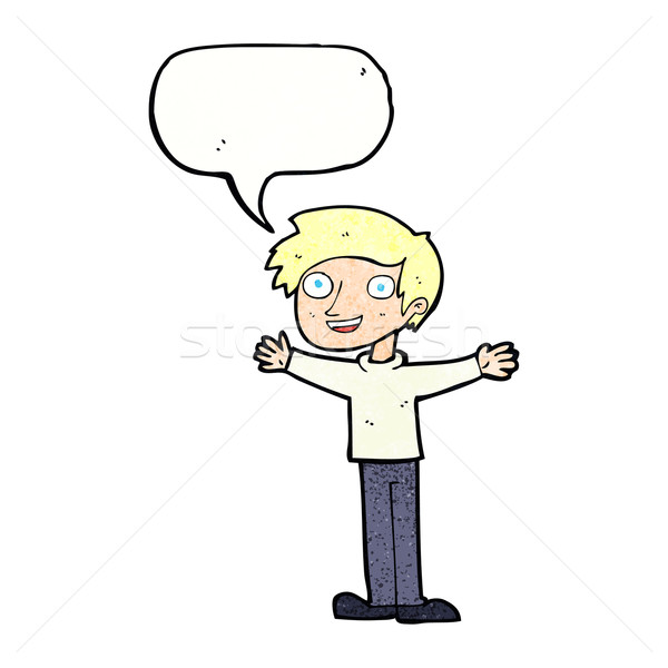 Desen animat entuziast om bule de vorbire mână fericit Imagine de stoc © lineartestpilot