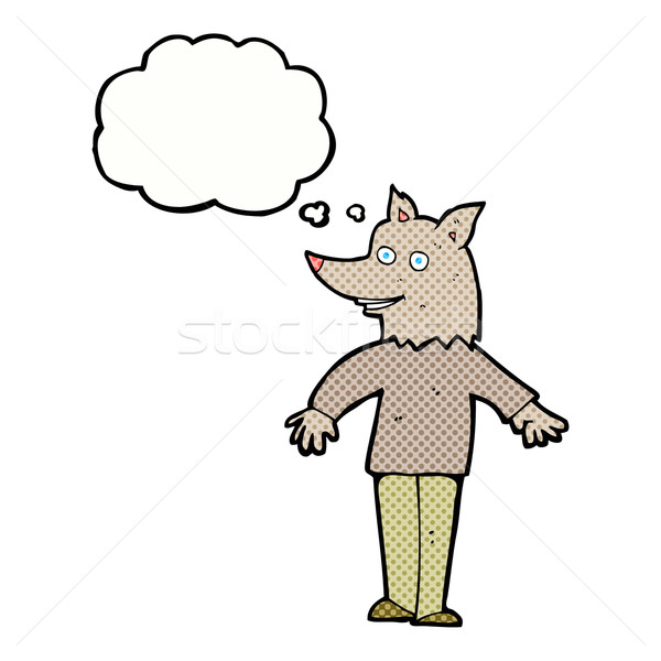 Cartoon heureux loup-garou bulle de pensée main homme Photo stock © lineartestpilot