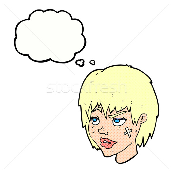 cartoon woman with plaster on face with thought bubble Stock photo © lineartestpilot