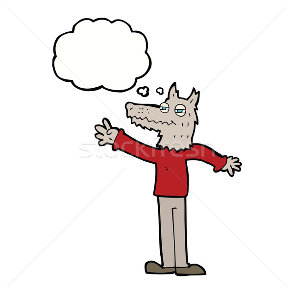 Cartoon loup bulle de pensée main homme [[stock_photo]] © lineartestpilot