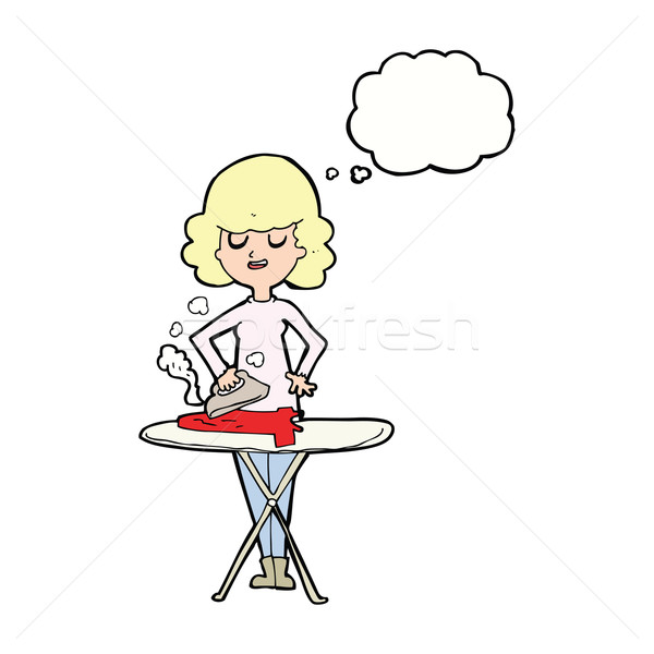cartoon woman ironing with thought bubble Stock photo © lineartestpilot