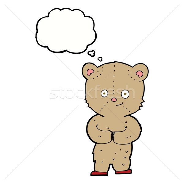 Stockfoto: Cartoon · teddybeer · gedachte · bel · hand · gelukkig · ontwerp