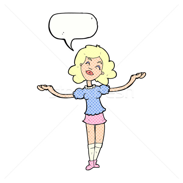Cartoon mujer toma elogios bocadillo mano Foto stock © lineartestpilot