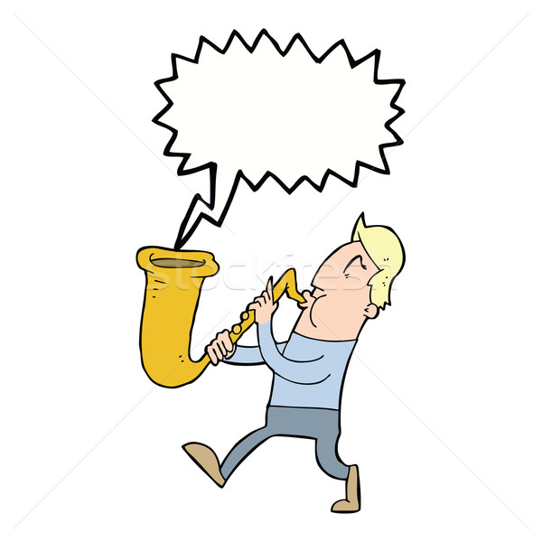 Desenho animado homem saxofone balão de fala mão Foto stock © lineartestpilot