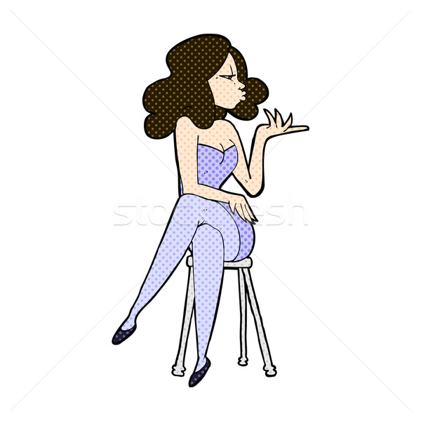 Képregény rajz nő ül bár zsámoly Stock fotó © lineartestpilot