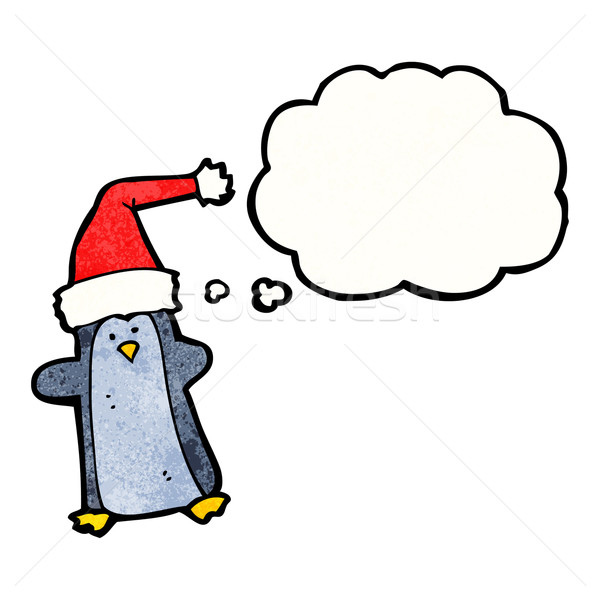 Cartoon пингвин мысли пузырь ретро мышления Рождества Сток-фото © lineartestpilot