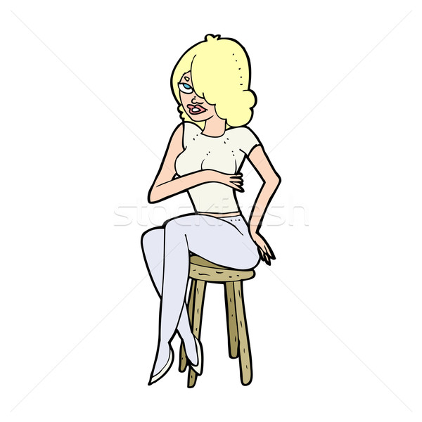 Cartoon vrouw vergadering bar kruk ontwerp Stockfoto © lineartestpilot