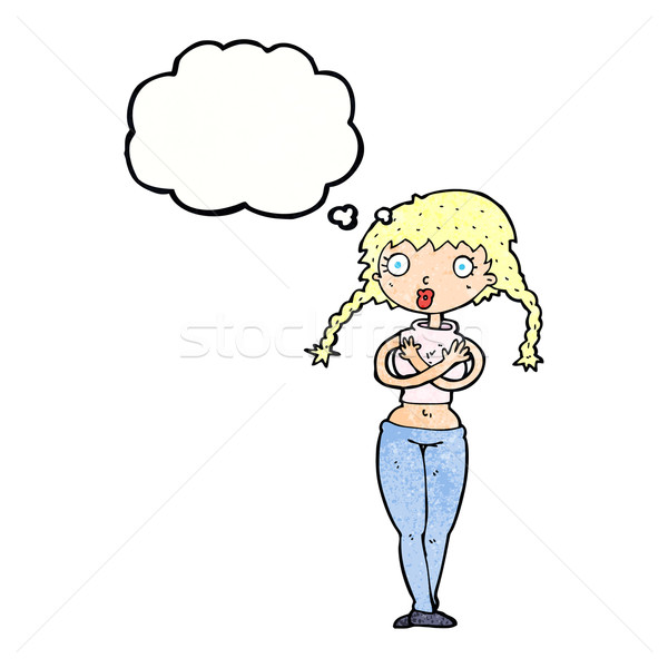cartoon offended woman covering herself with thought bubble Stock photo © lineartestpilot
