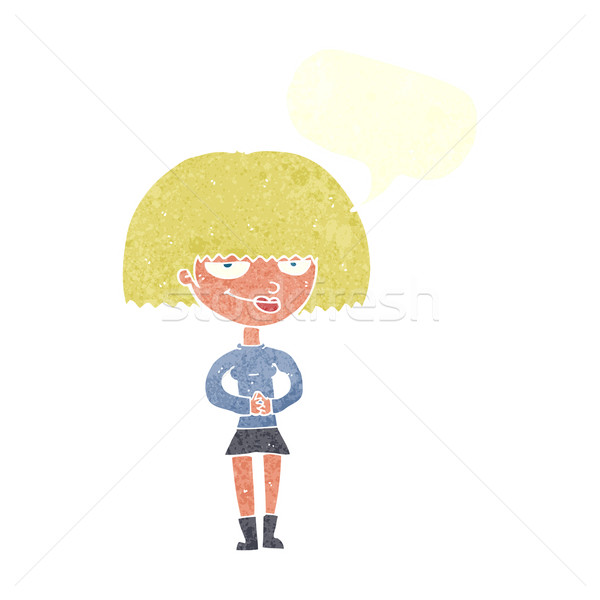 Desen animat viclean femeie bule de vorbire mână proiect Imagine de stoc © lineartestpilot