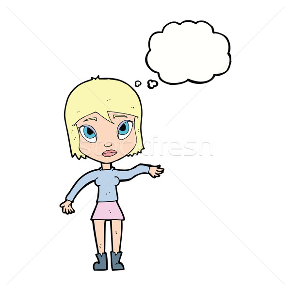 cartoon woman waving hand with thought bubble Stock photo © lineartestpilot