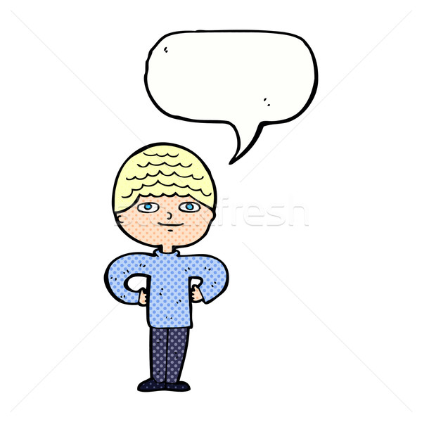 Desen animat mandru om bule de vorbire mâini mână Imagine de stoc © lineartestpilot