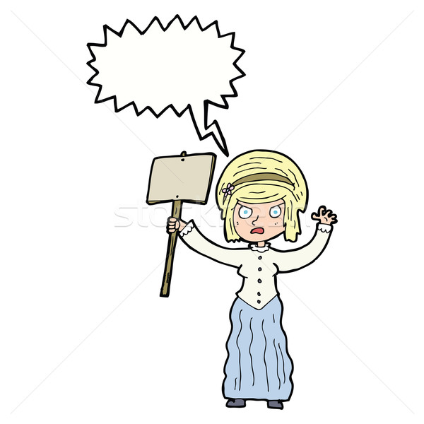 cartoon vicorian woman protesting with speech bubble Stock photo © lineartestpilot